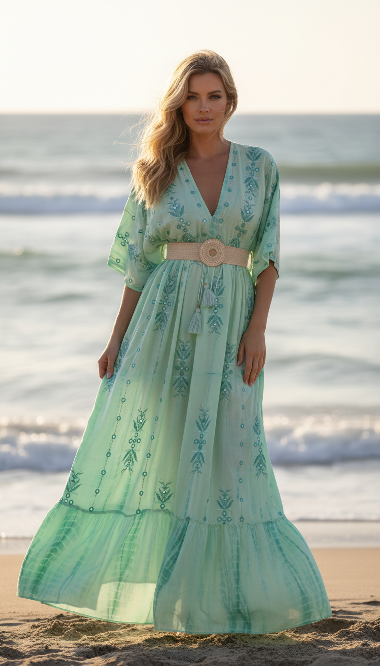 Seafoam Embroidered Maxi Dress
