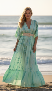 Seafoam Embroidered Maxi Dress