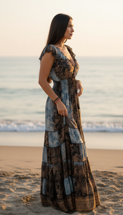 Amara Blue Silk Maxi Dress
