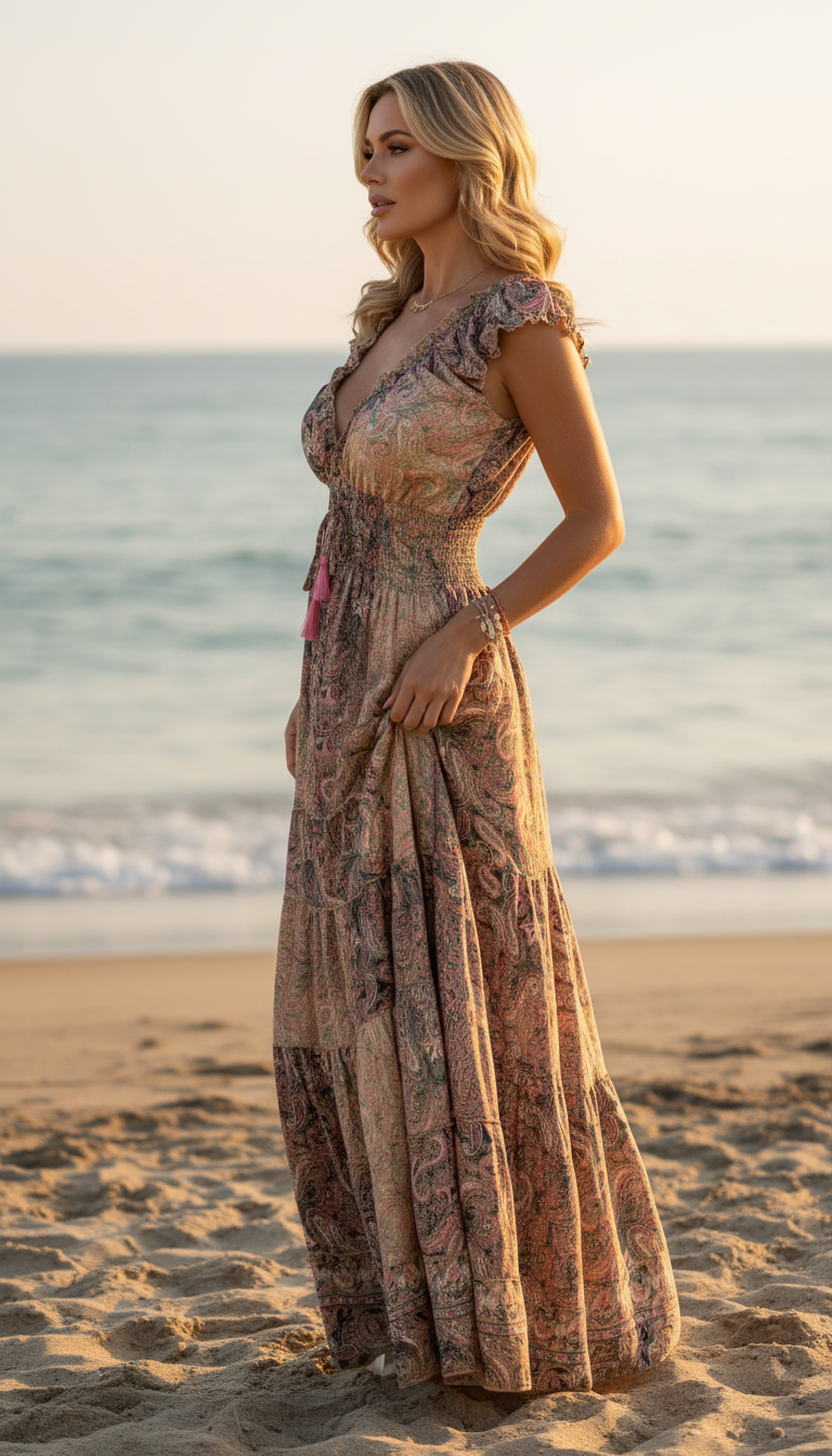 Amara Wheat Silk Maxi Dress