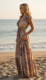 Amara Wheat Silk Maxi Dress