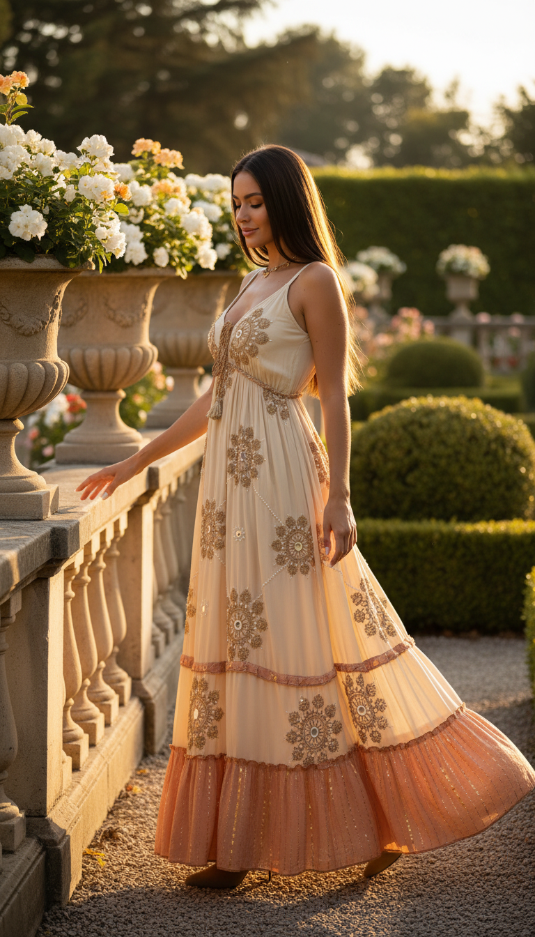 Kleid „Himmlische Blüte“ in Beige und Orange