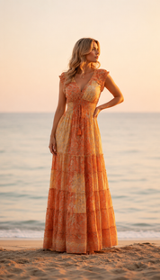 Amara Orange Silk Maxi Dress
