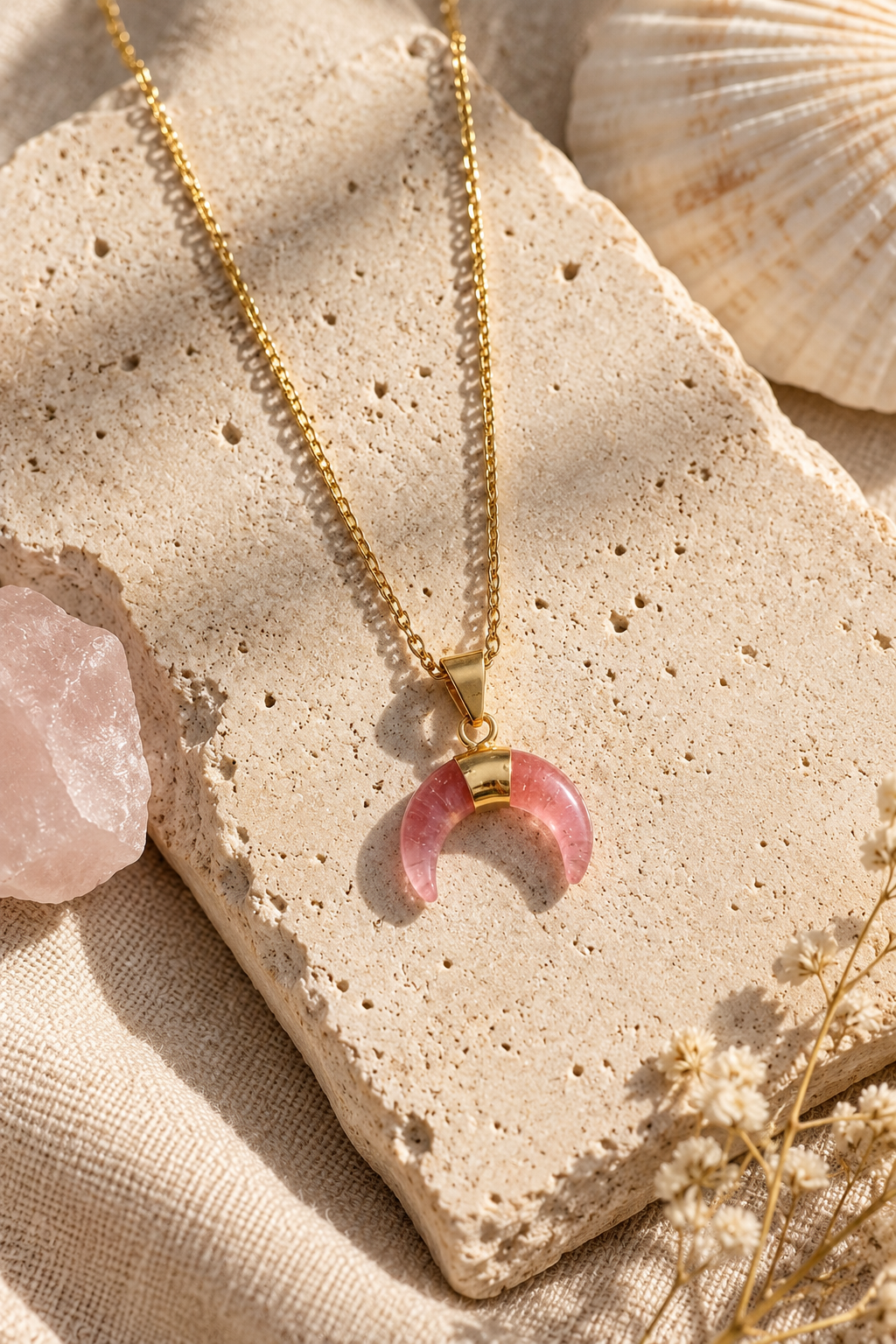 Rose Quartz Moon Necklace