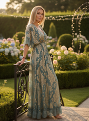 Chantilly Garden Blue Boho Long Dress