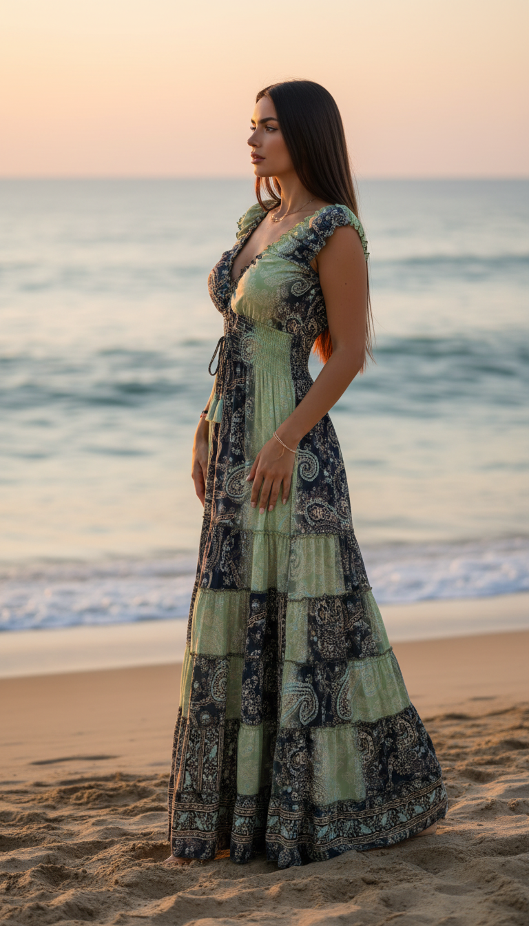 Amara Blue/Green Silk Maxi Dress