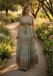 Robe longue verte Golden Garden