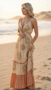 Robe Celestial Bloom beige et orange