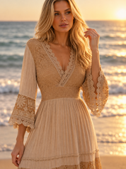 Pure Boho Dark Beige Lace Dress