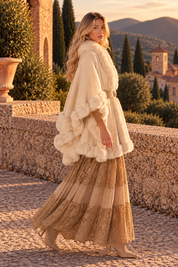 Aurelia Ivory Faux Fur Boho Cape
