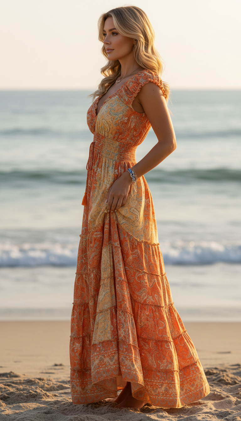 Amara Orange Silk Maxi Dress