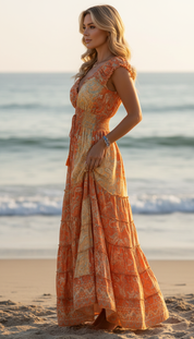 Amara Orange Silk Maxi Dress