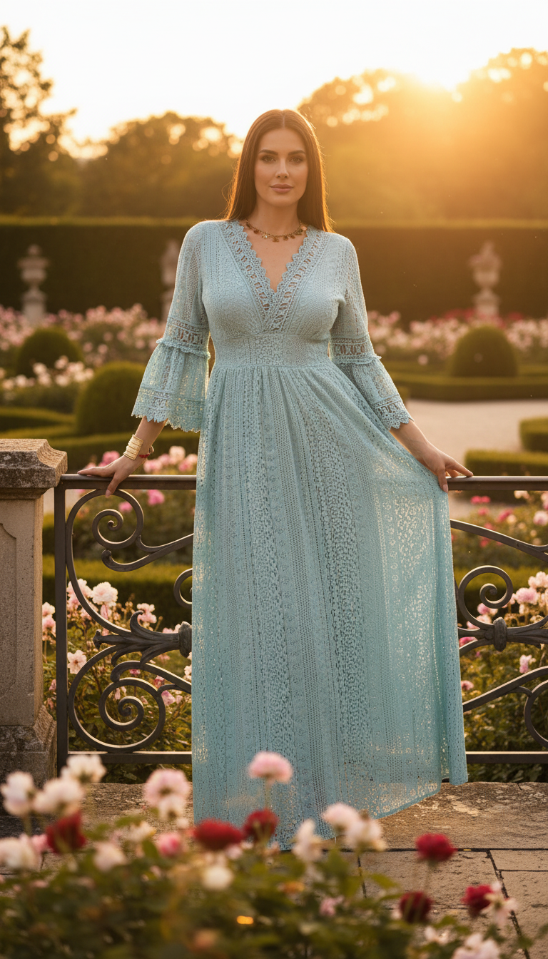 Robe en dentelle sauge