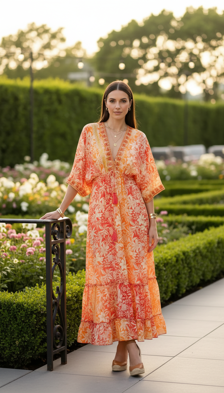 Robe en soie orange à aura dorée
