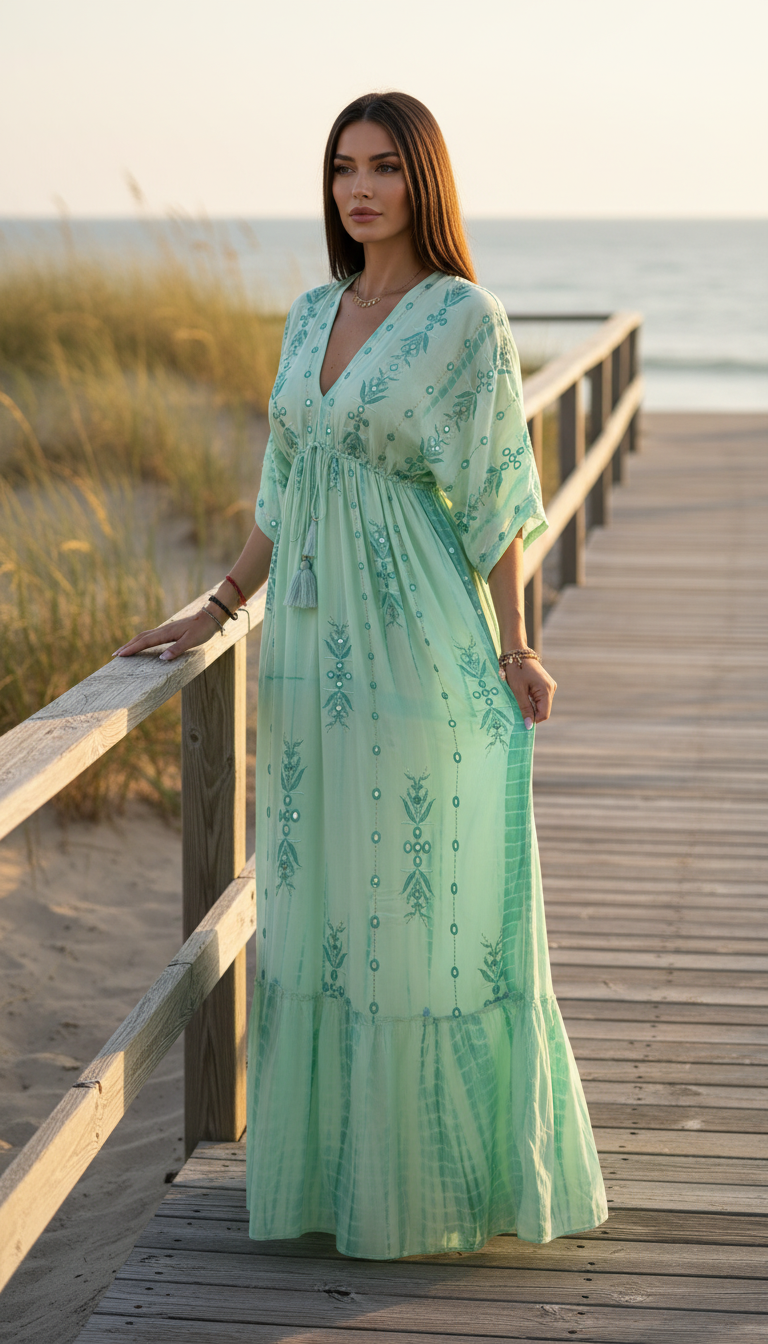 Seafoam Embroidered Maxi Dress
