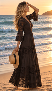 Ivory Moon Brown Lace Dress