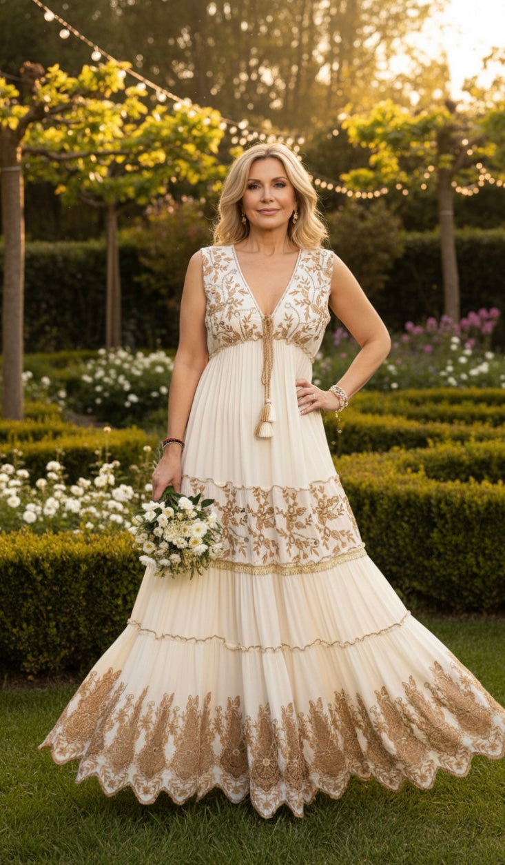 Robe longue blanche Golden Garden