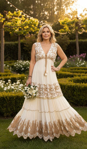 Robe longue blanche Golden Garden