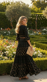 Aurora Golden Black Embroidered Boho Set