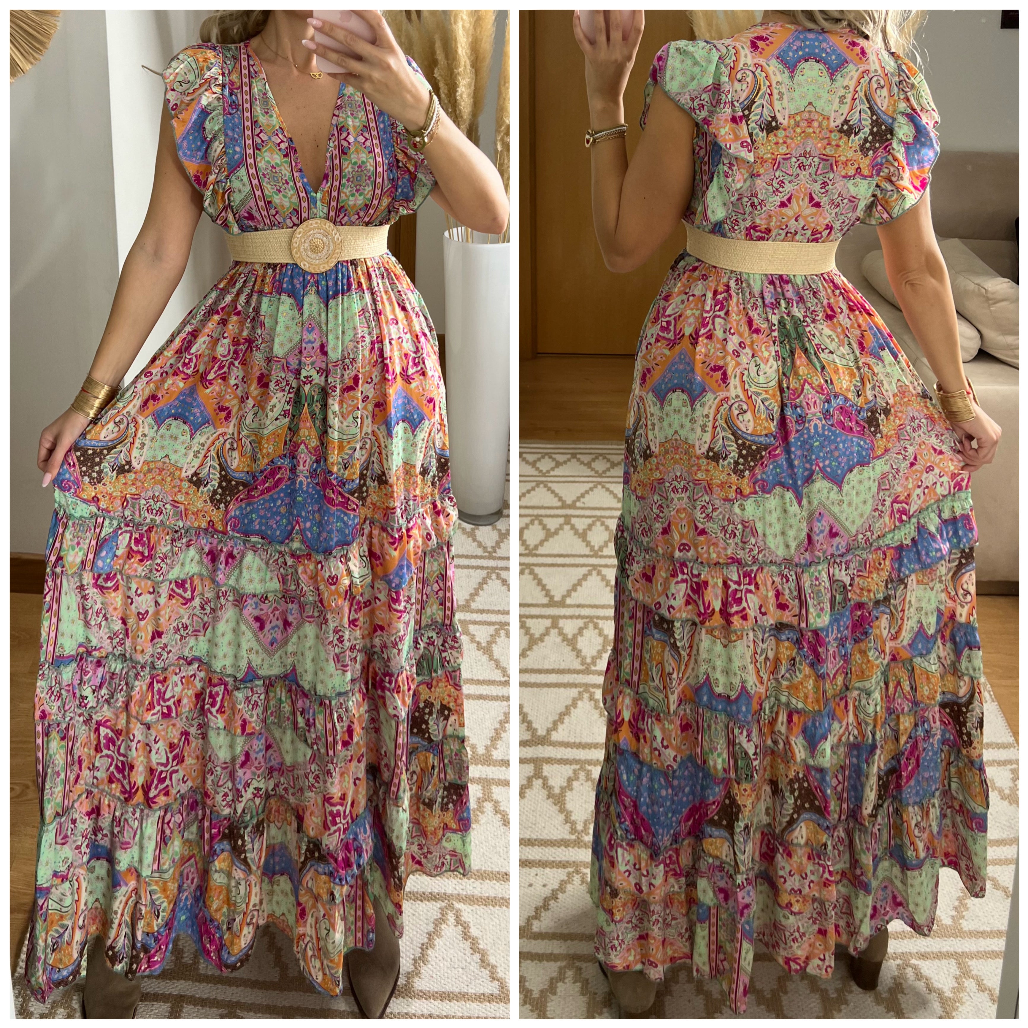 Boho Maxi Dress in 100% Natural Silk – Vibrant Elegance