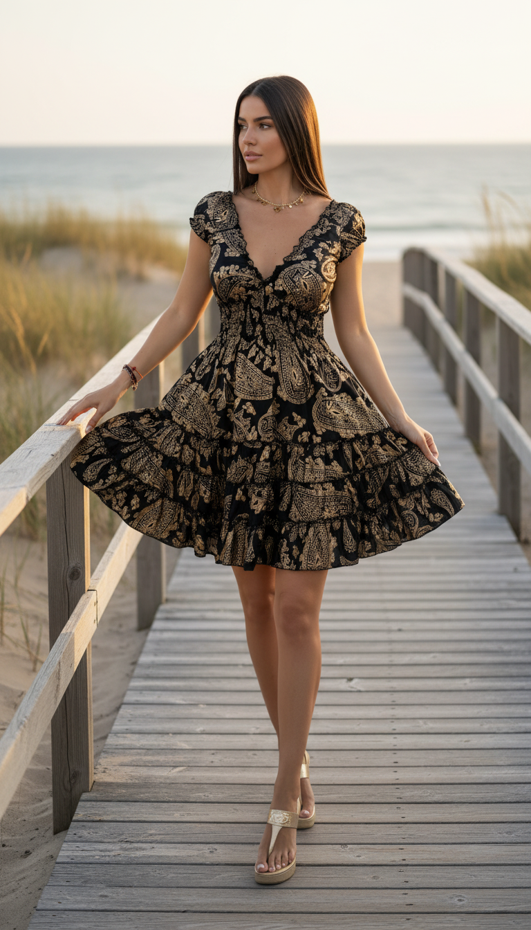 Black Natural Silk Short Dress