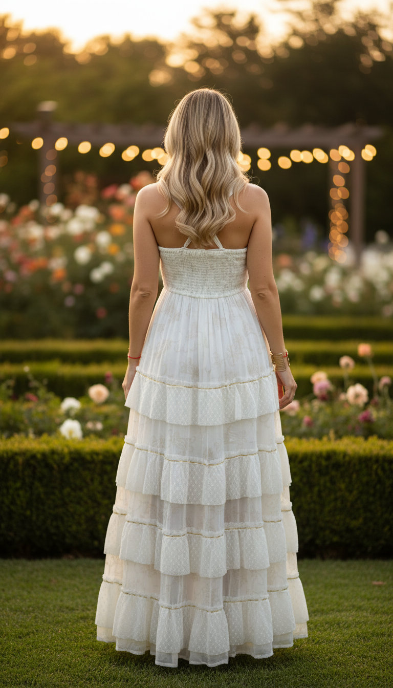 Robe longue bohème blanche à volants