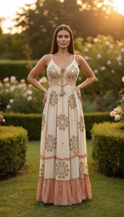 Kleid „Himmlische Blüte“ in Beige und Orange