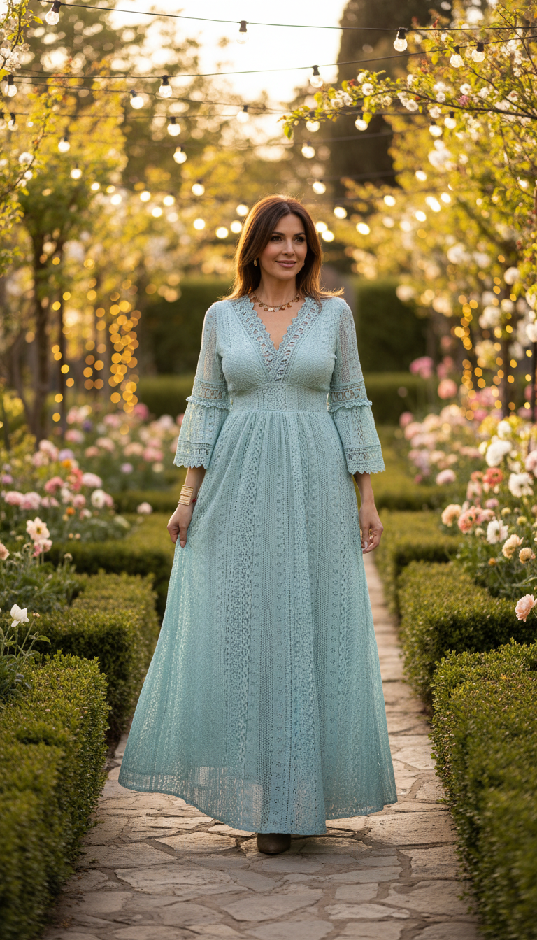 Robe en dentelle sauge