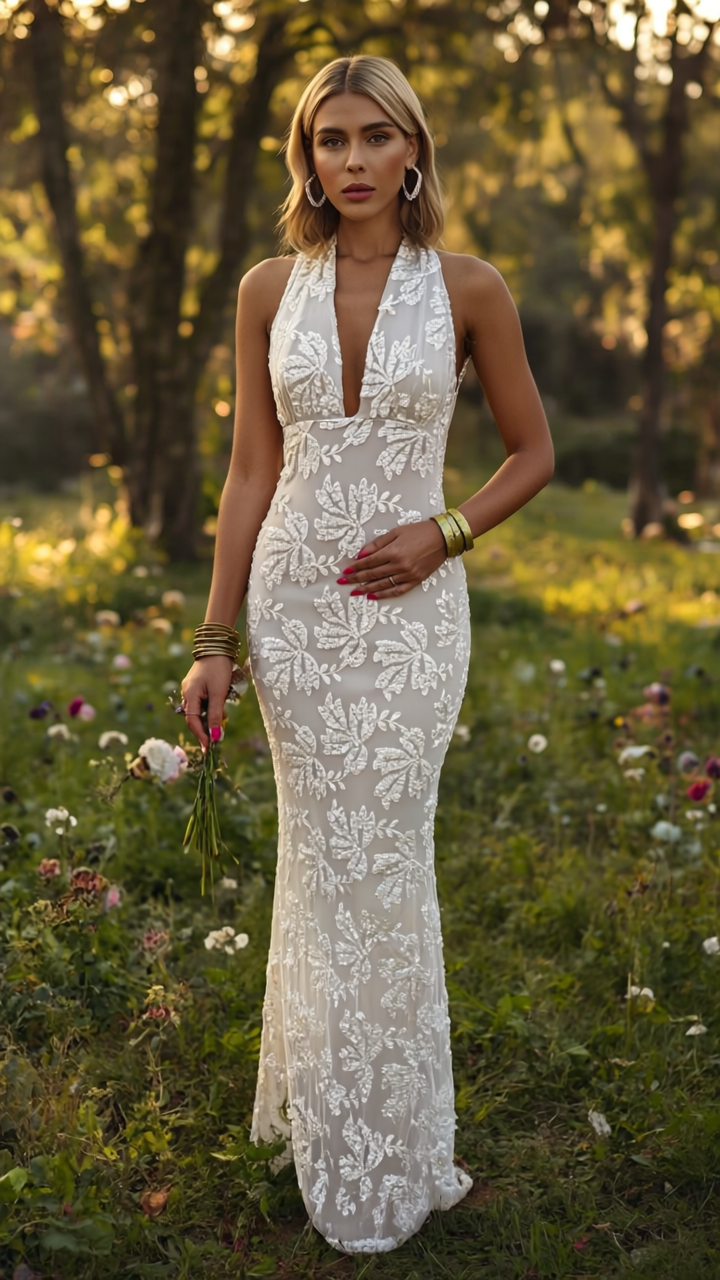 White Beaded Elegance Party Dress