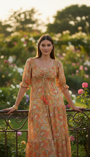 La robe en soie orange à smocks