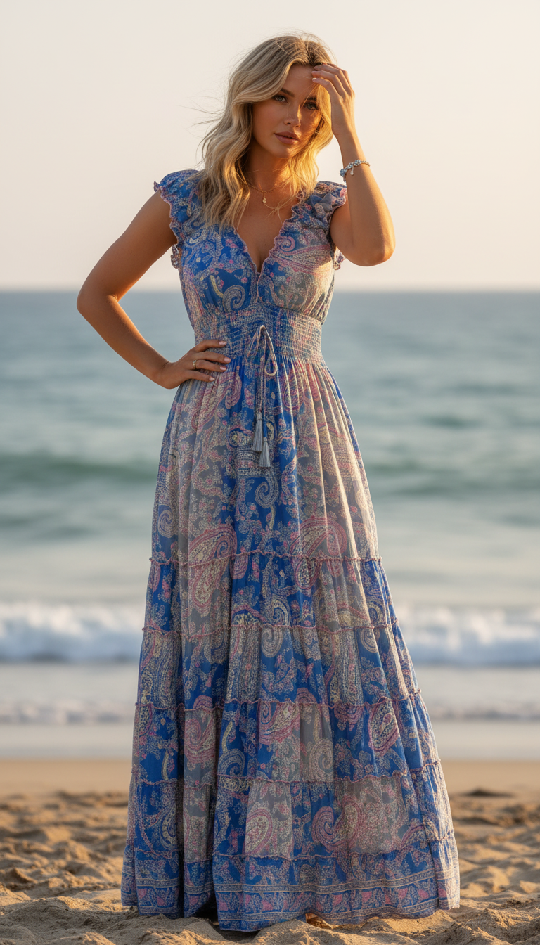 Amara Blue Silk Maxi Dress