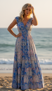 Amara Blue Silk Maxi Dress