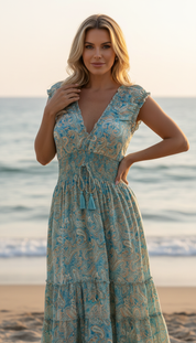 Amara Blue Silk Maxi Dress