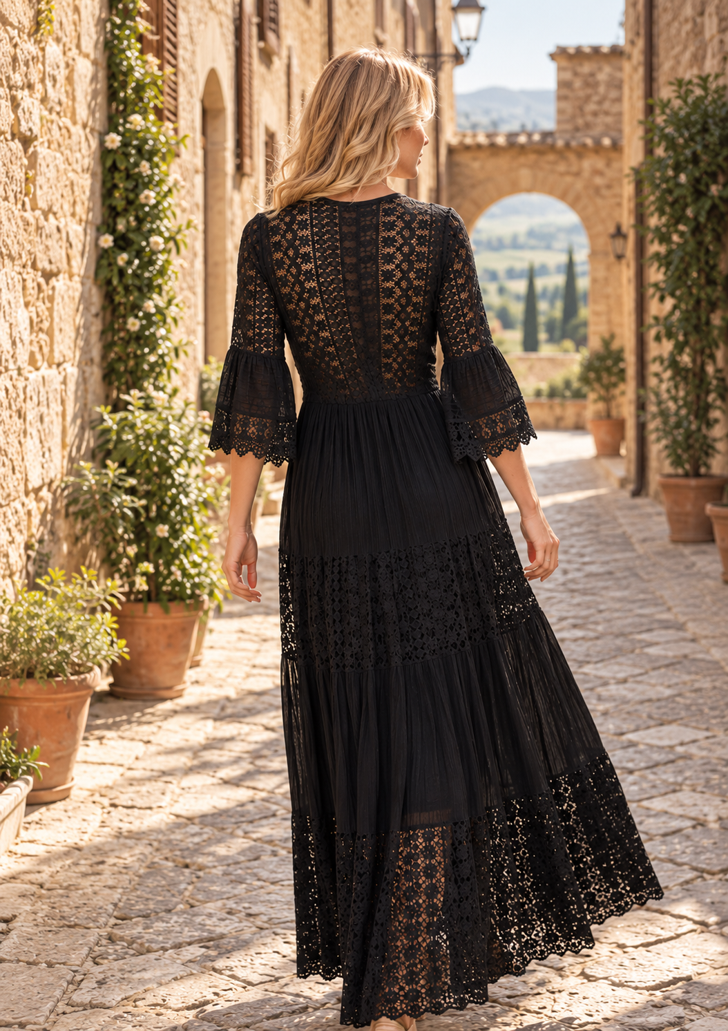 Ivory Moon Black Lace Dress