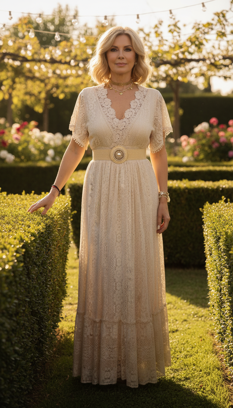 Maxikleid aus weicher Sandspitze