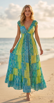 Amara Green Silk Maxi Dress