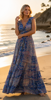 Amara Blue Silk Maxi Dress