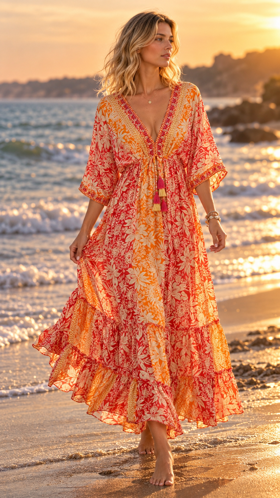 Golden Aura Orange Silk Dress