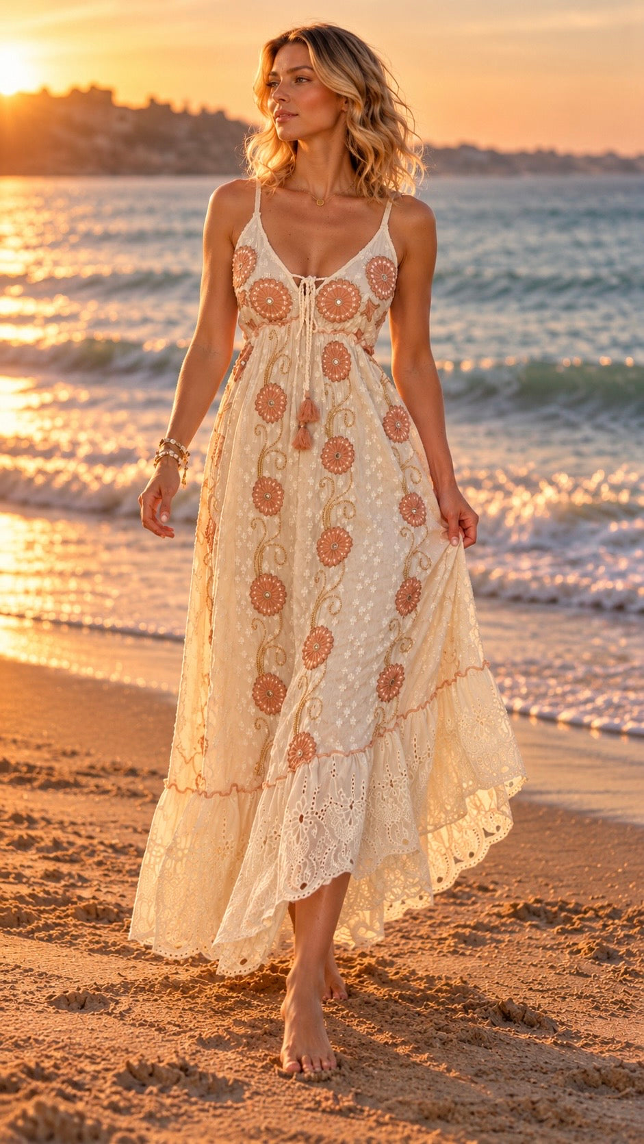 Aurora Bloom Hand-Embroidered Maxi Dress