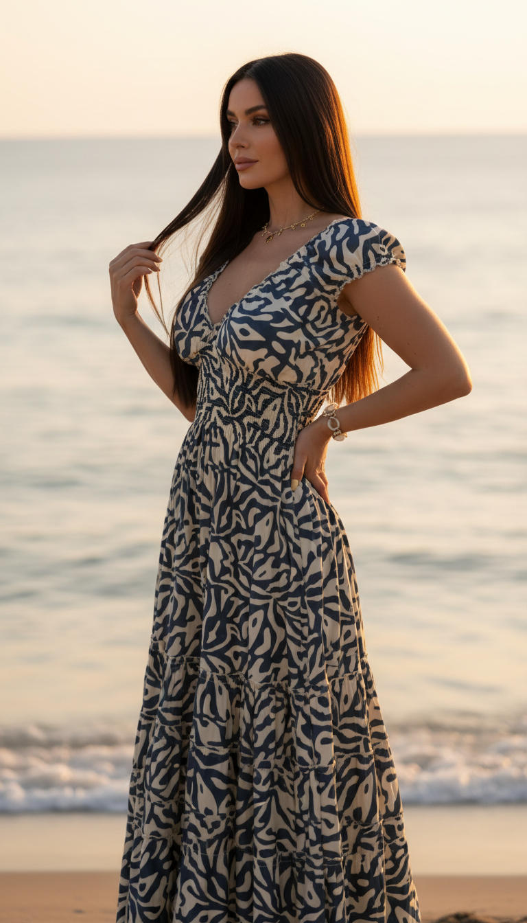 Alma Golden Blaues Seidenmaxikleid