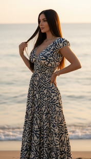 Alma Golden Blaues Seidenmaxikleid