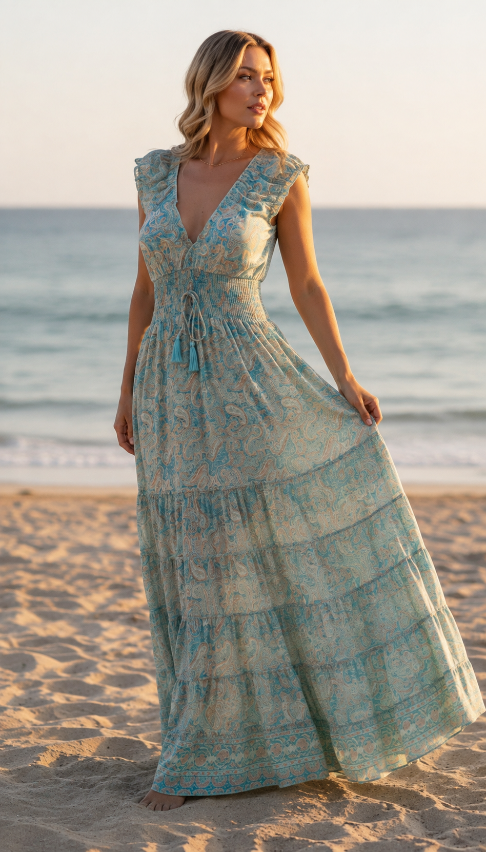 Amara blaues Seiden-Maxikleid