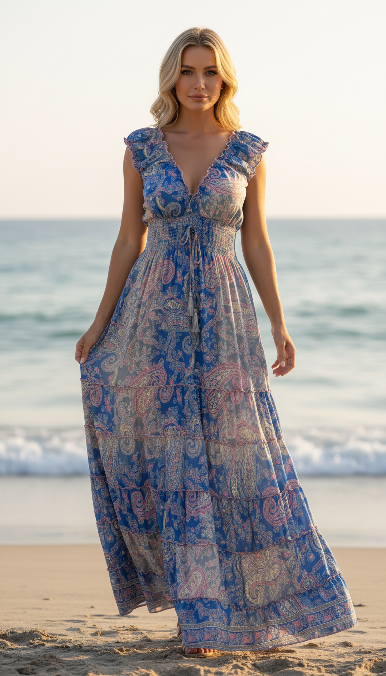Amara Blue Silk Maxi Dress