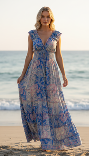 Amara Blue Silk Maxi Dress