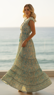 Amara Blue Silk Maxi Dress