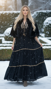 Black Aurora – Hand-Embroidered Boho Maxi Dress