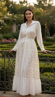 Boho-Maxikleid mit goldener Stickerei