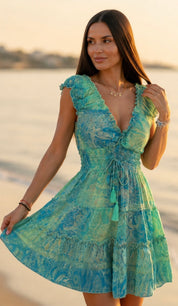 Amara Blue Mini Silk Dress