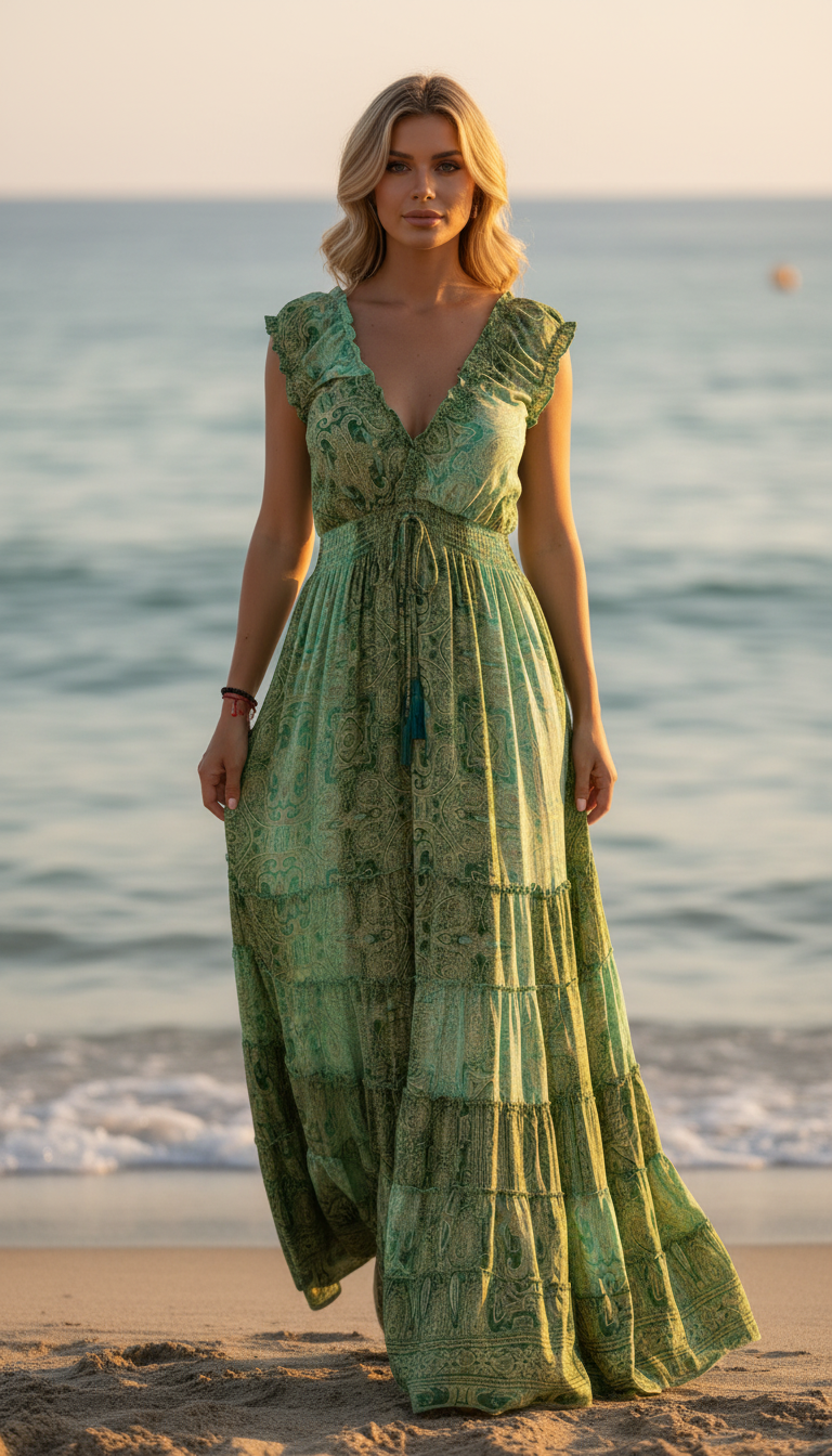 Amara Green Silk Maxi Dress