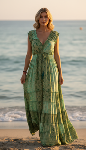 Amara Green Silk Maxi Dress